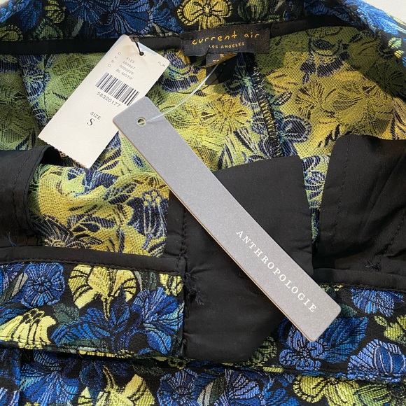 Anthropologie Current Air Bluebell Jacquard Pants Blue Yellow Floral Motif - Picture 10 of 12